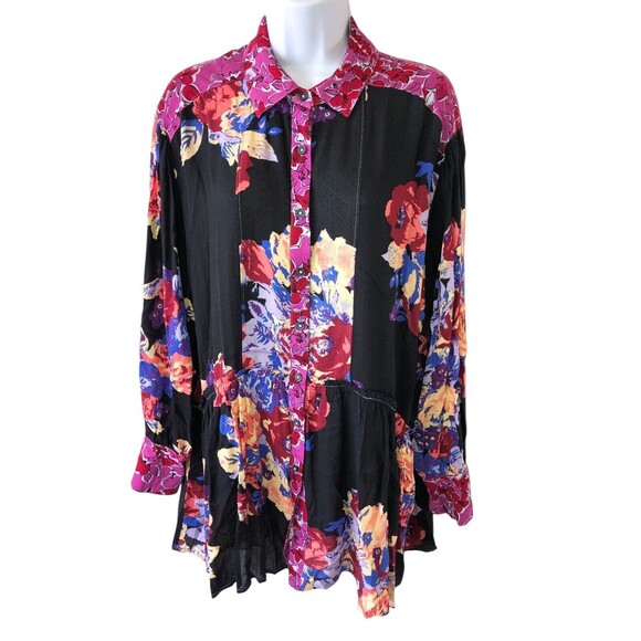 Free People Brunch a Bunch Tunic Shirt Deep Combo Button Down Size Small - Picture 3 of 10